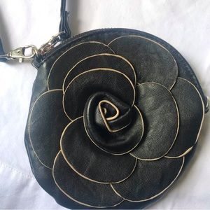 Black Pleather Flower Wristlet